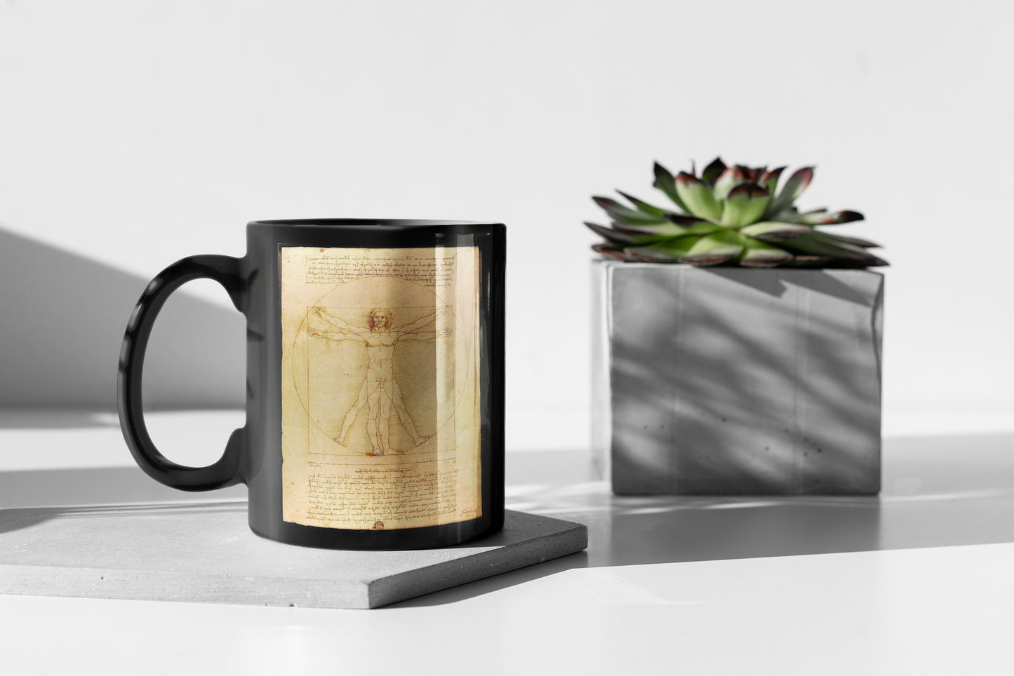 Leonardo Da Vinci - Vitruvian Man -  Renaissance Black Glossy Mug