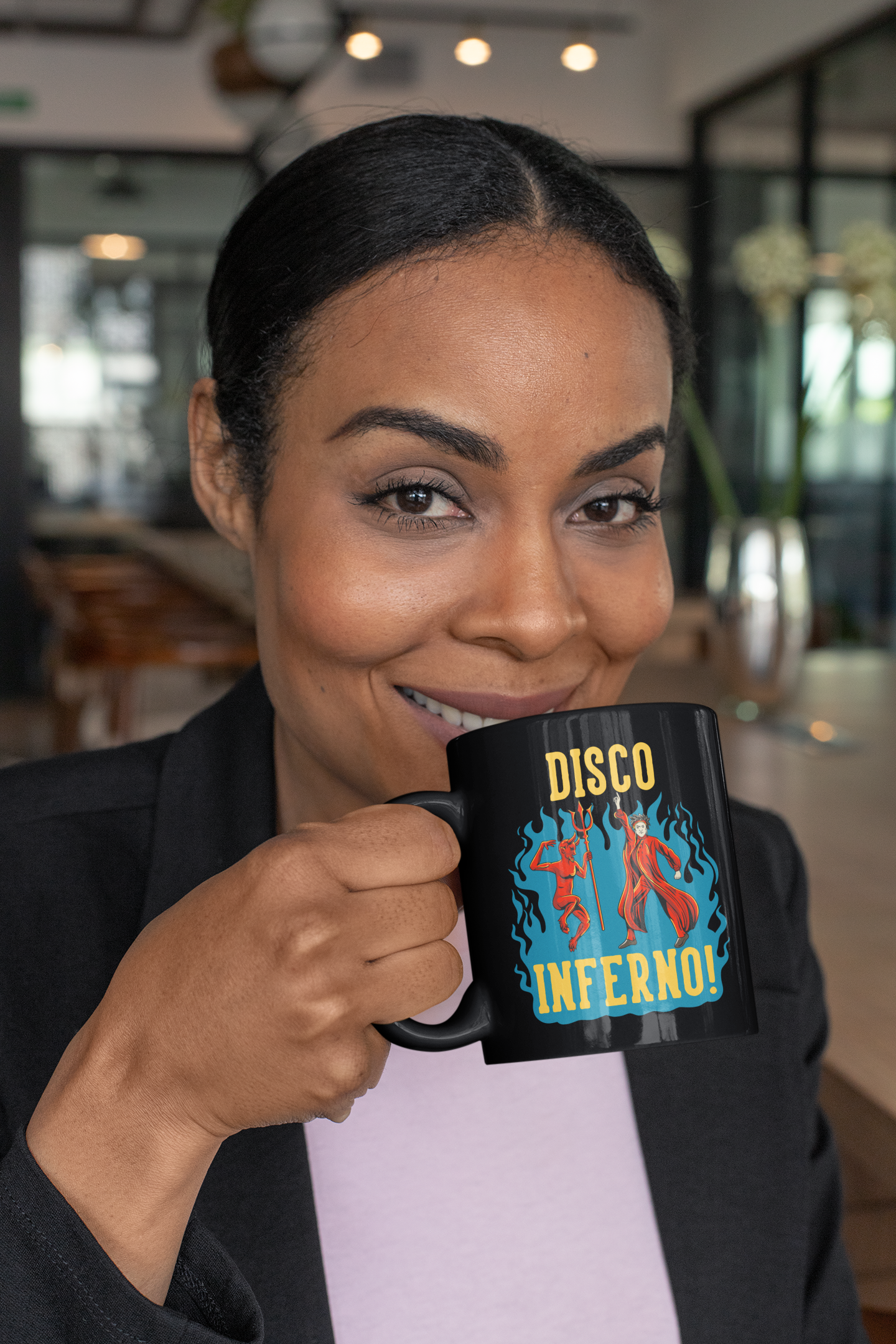 Buy 'Disco Inferno!' Black Glossy Coffee Mug | Dino's Tees