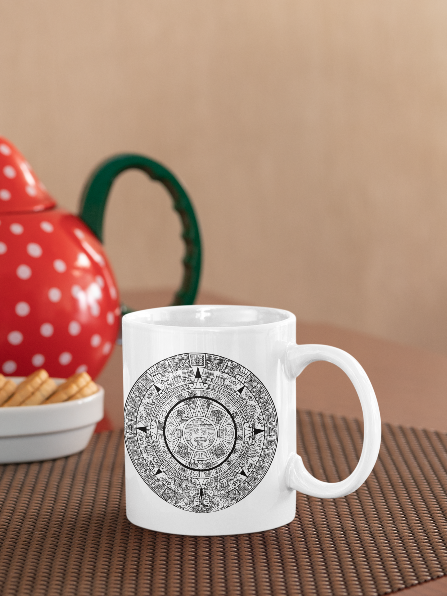 Buy Aztec Calendar Stone White Glossy Mug | Dino's Tees