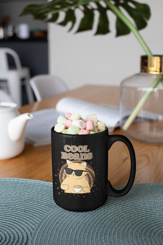 Buy 'Cool Beans Coffee Lover' Black Glossy Mug | Dino's Tees