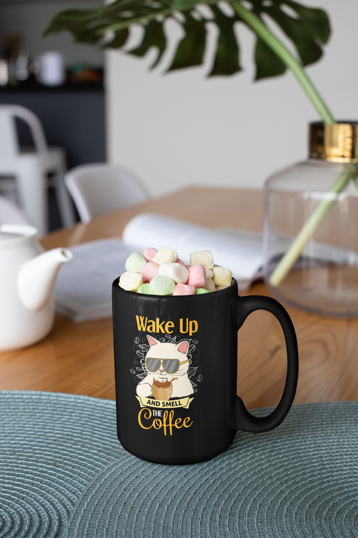 Buy 'Wake Up and Smell the Coffee' Black Glossy Mug | Dino's Tees