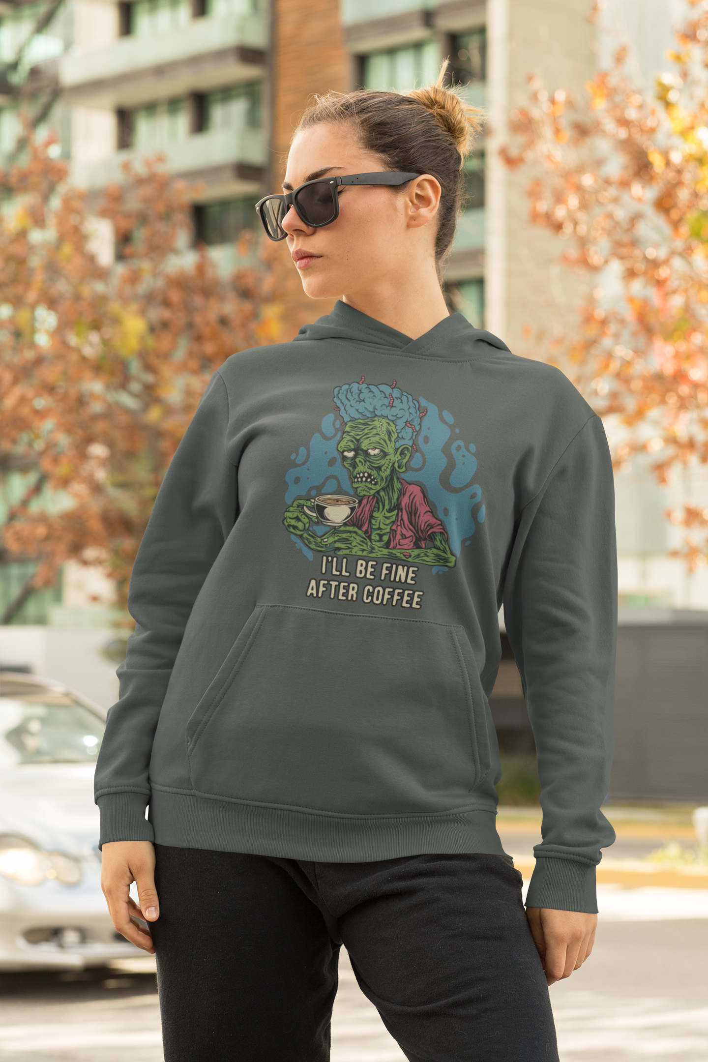 I'll Be Fine After Coffee - Unisex Zombie Hoodie for Coffee Lovers