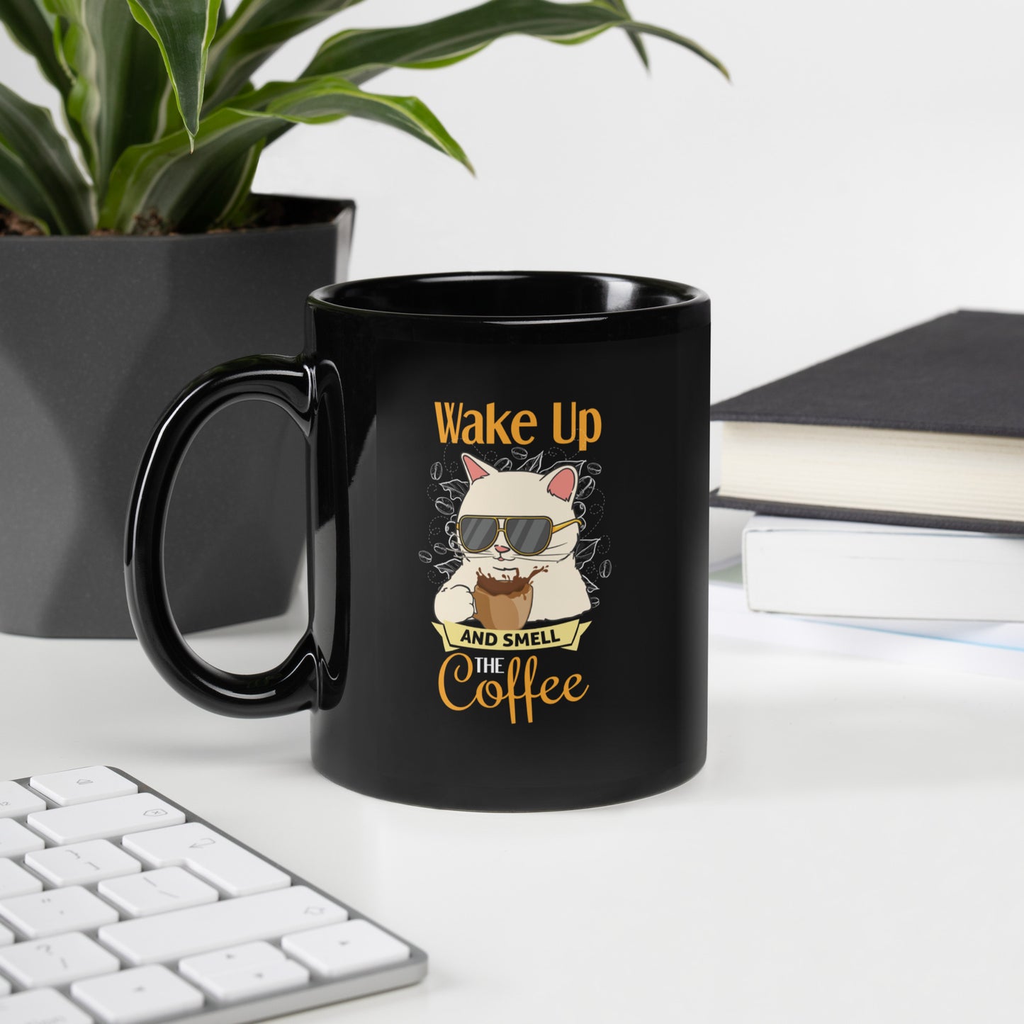 Buy 'Wake Up and Smell the Coffee' Black Glossy Mug | Dino's Tees