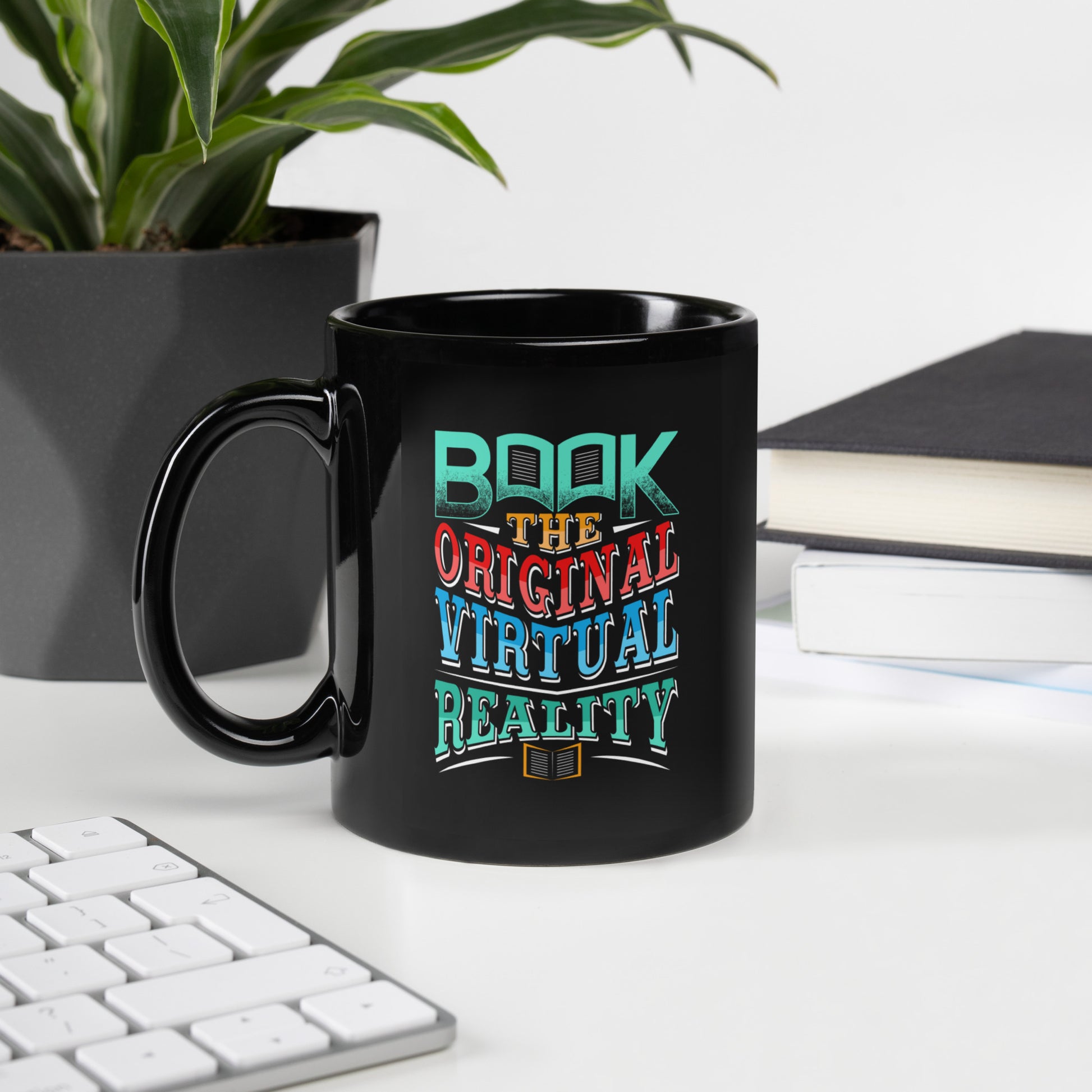 Buy 'Book - The Original Virtual Reality' Mug | Exclusive Black Glossy Cup for Coffee Lovers