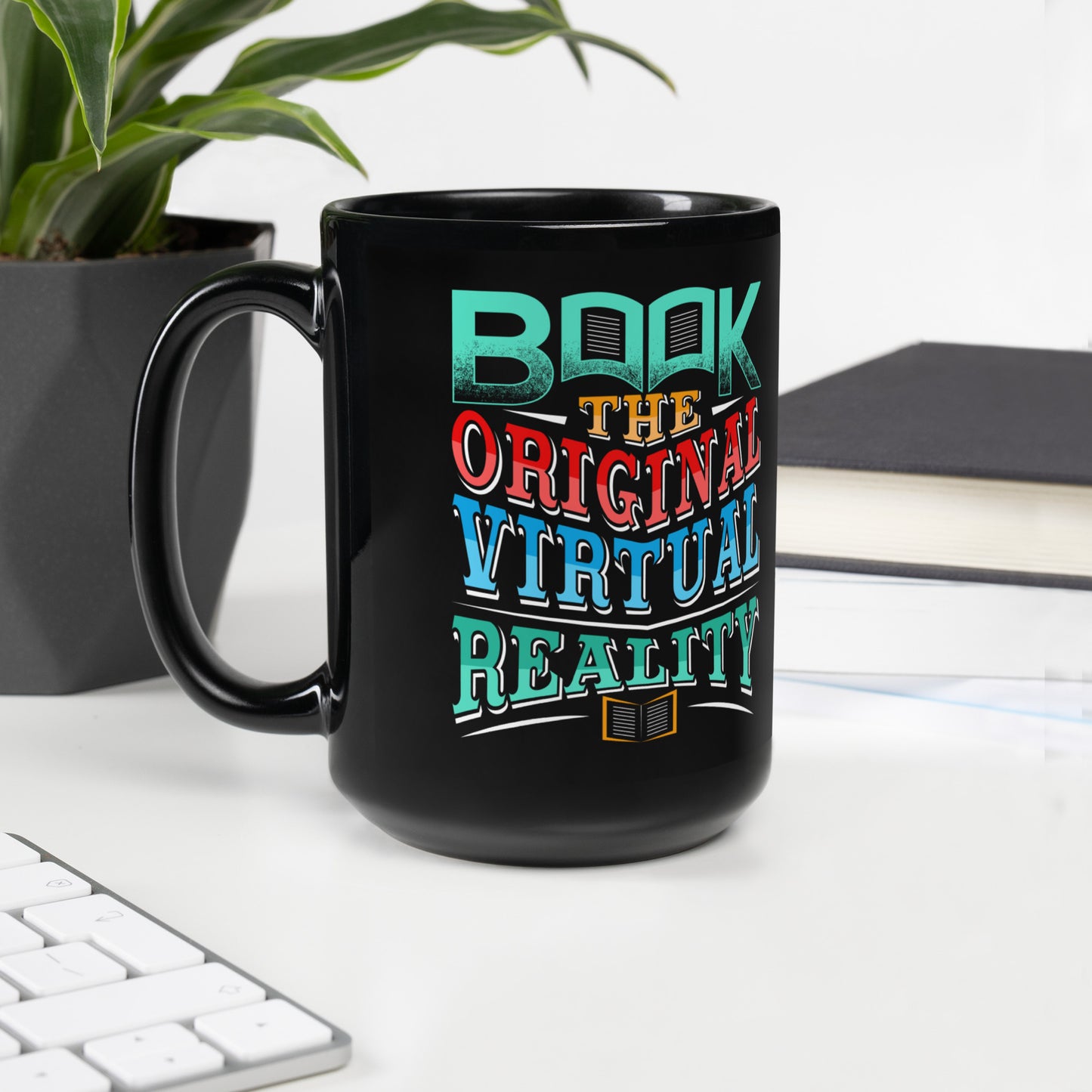 Buy 'Book - The Original Virtual Reality' Mug | Exclusive Black Glossy Cup for Coffee Lovers