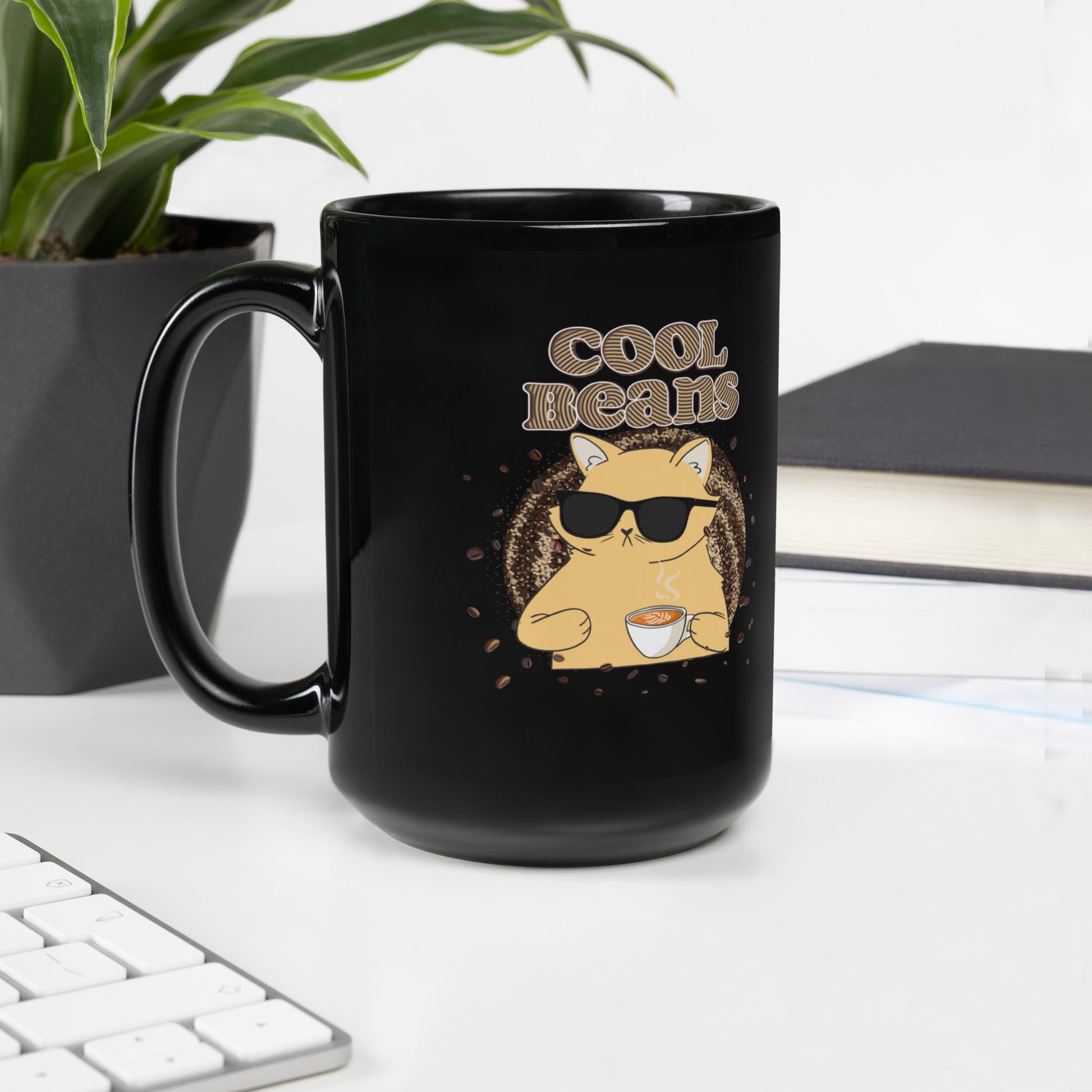 Buy 'Cool Beans Coffee Lover' Black Glossy Mug | Dino's Tees