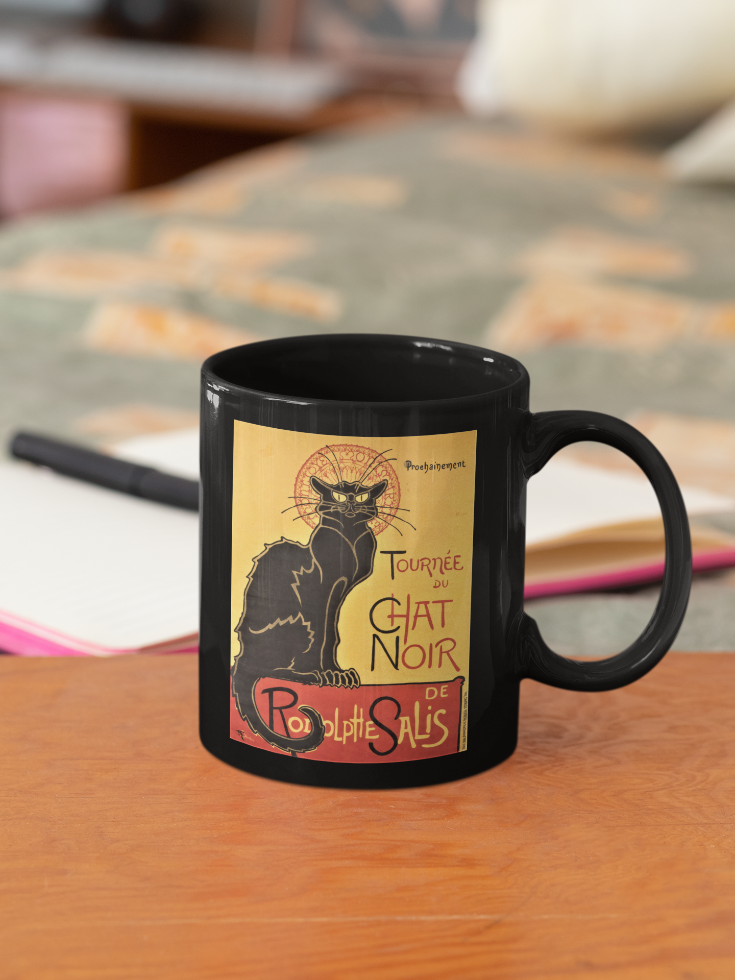 Le Chat Noir - Black Glossy Mug for Coffee and Cat Lovers