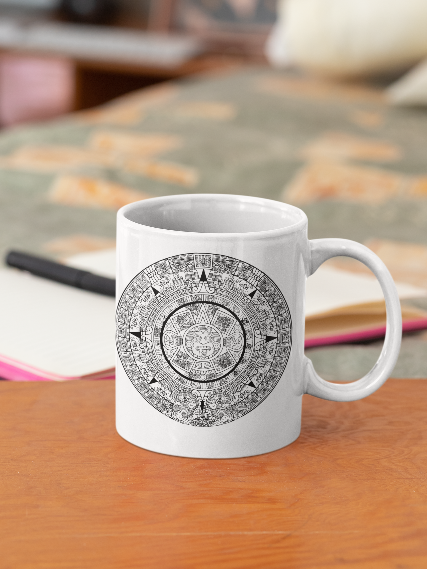 Aztec Calendar Stone - White glossy mug