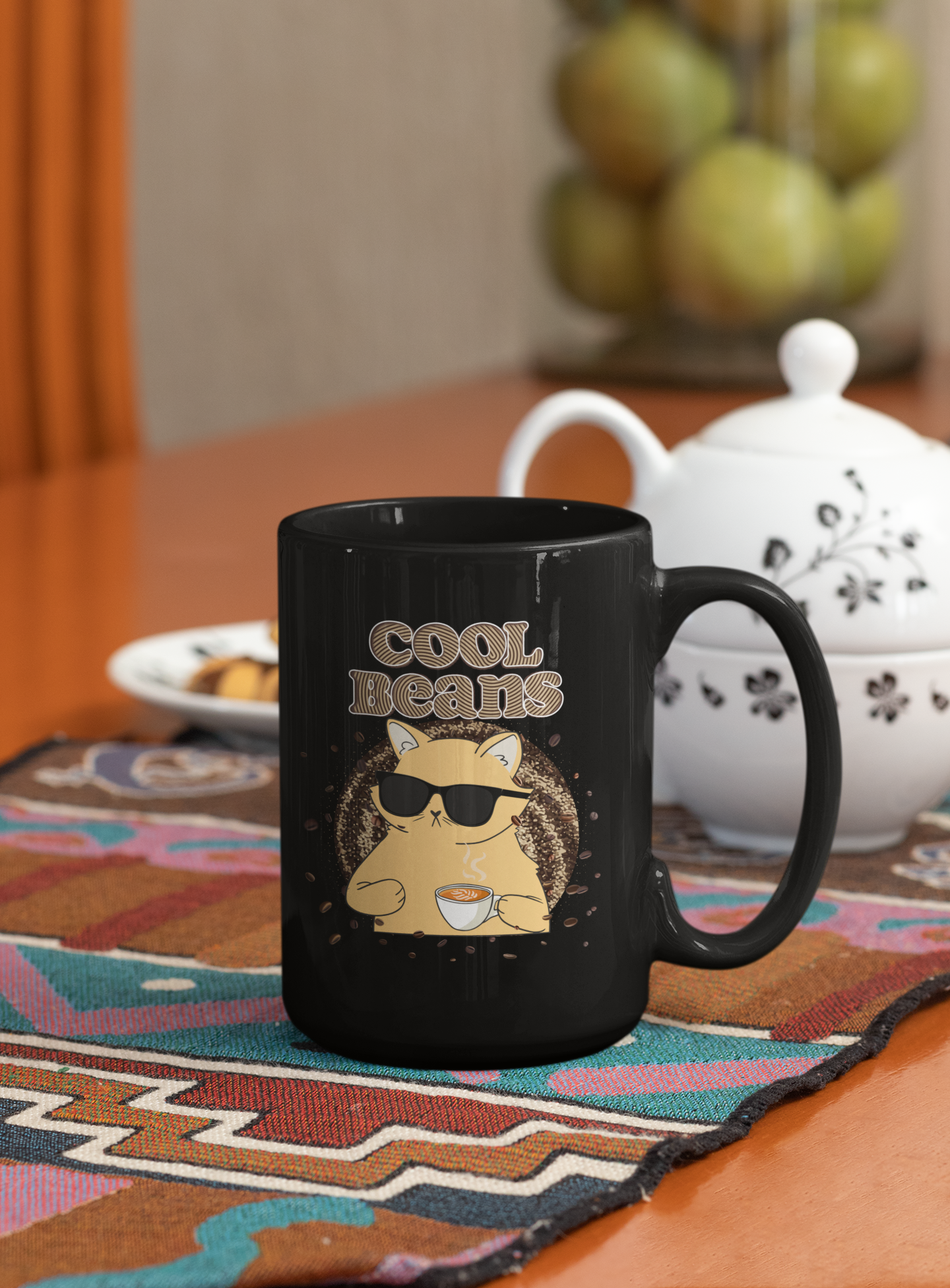 Buy 'Cool Beans Coffee Lover' Black Glossy Mug | Dino's Tees