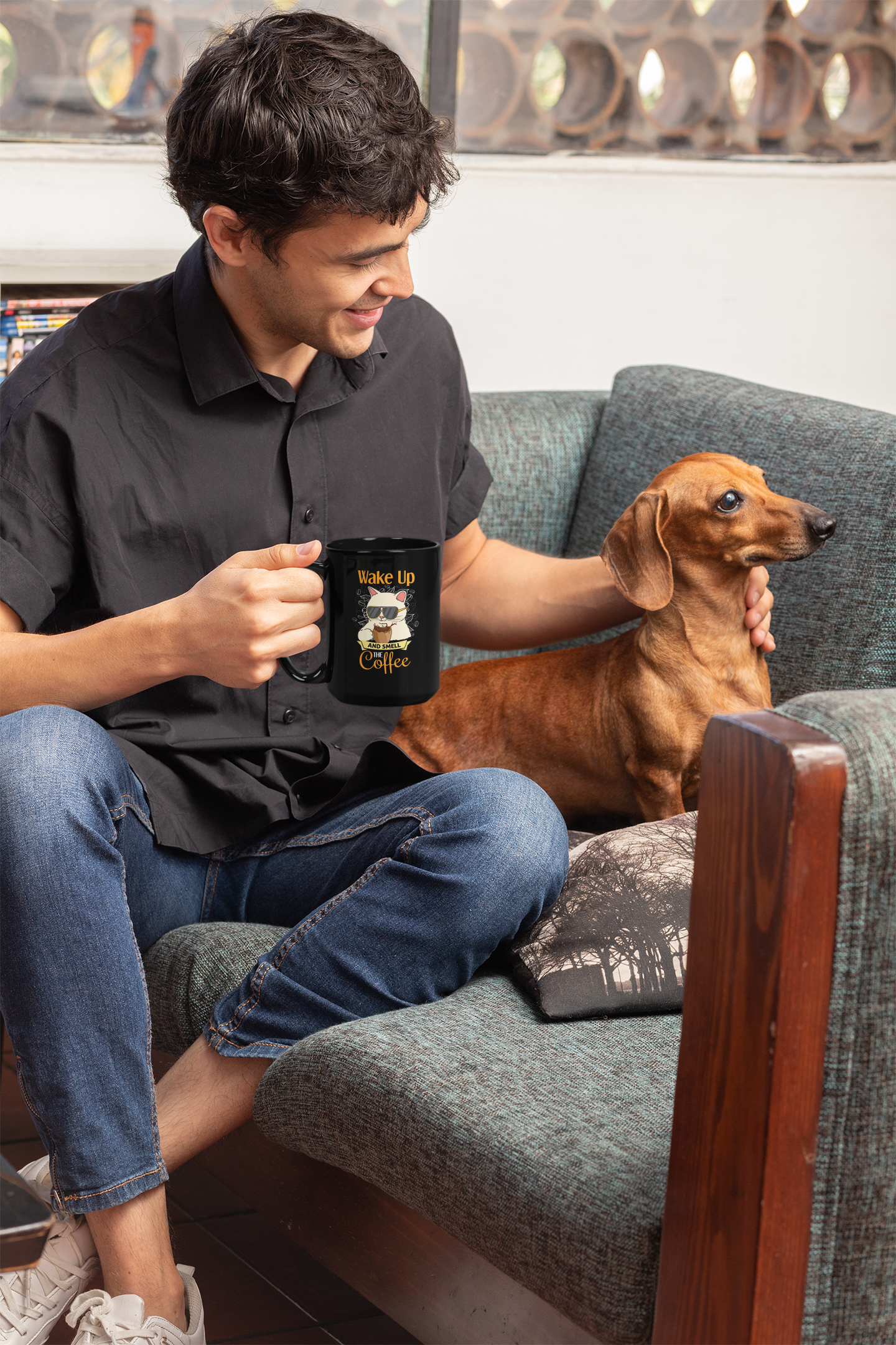 Buy 'Wake Up and Smell the Coffee' Black Glossy Mug | Dino's Tees