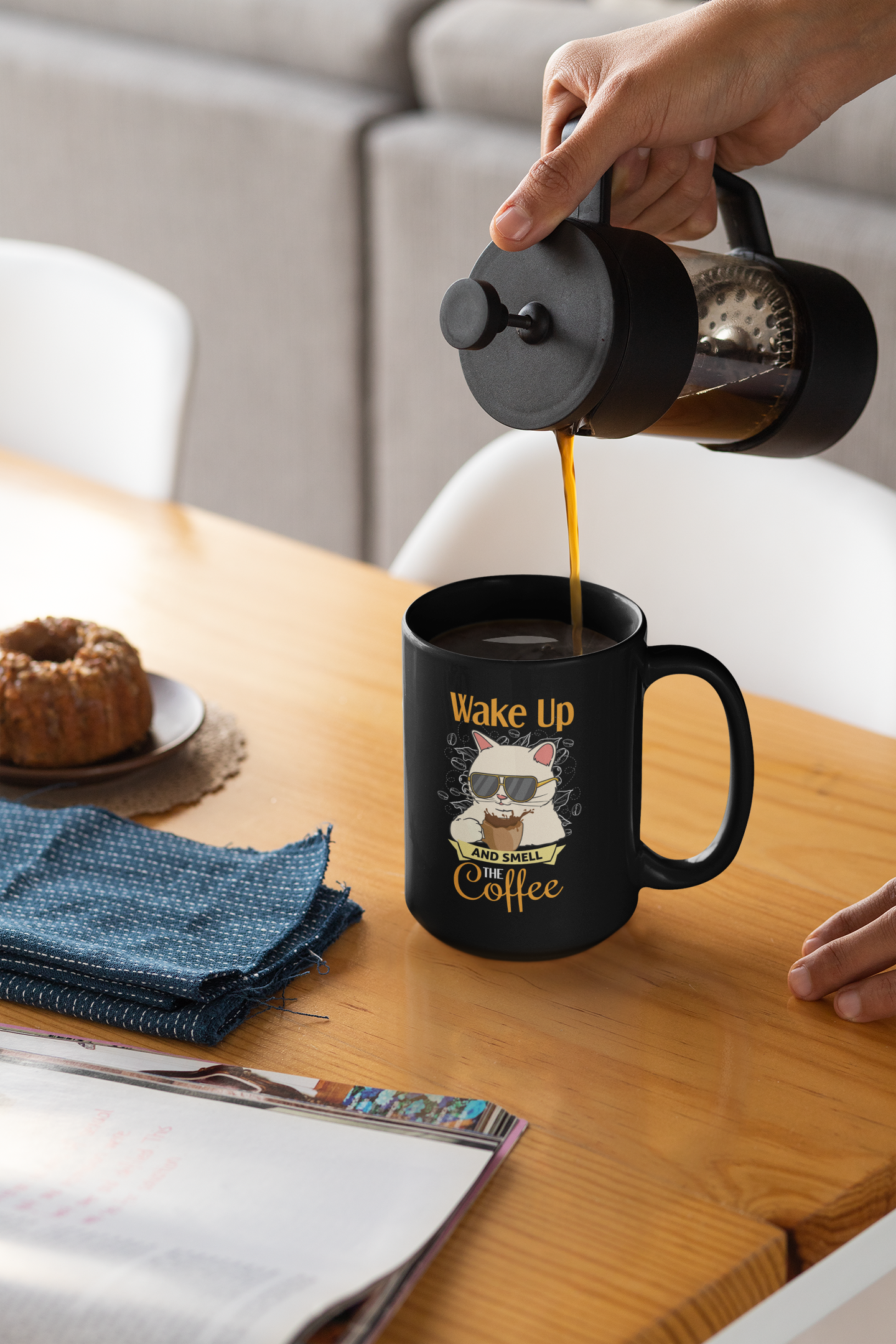 Buy 'Wake Up and Smell the Coffee' Black Glossy Mug | Dino's Tees