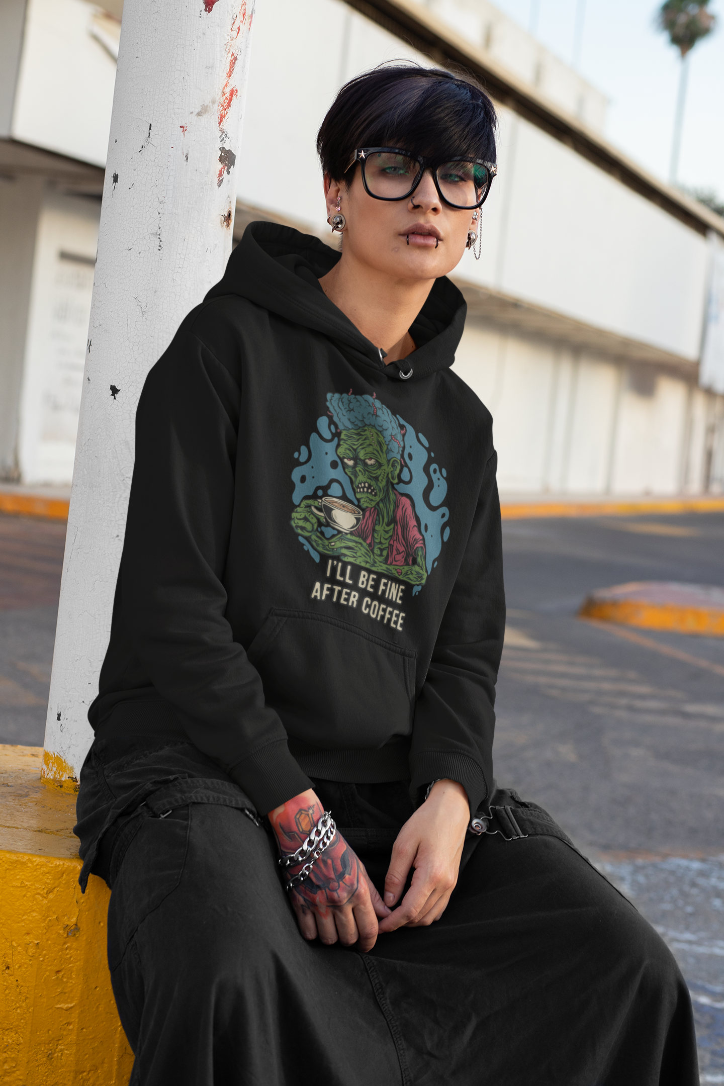 Buy 'I'll Be Fine After Coffee' Zombie Hoodie | Exclusive at Dino's Tees