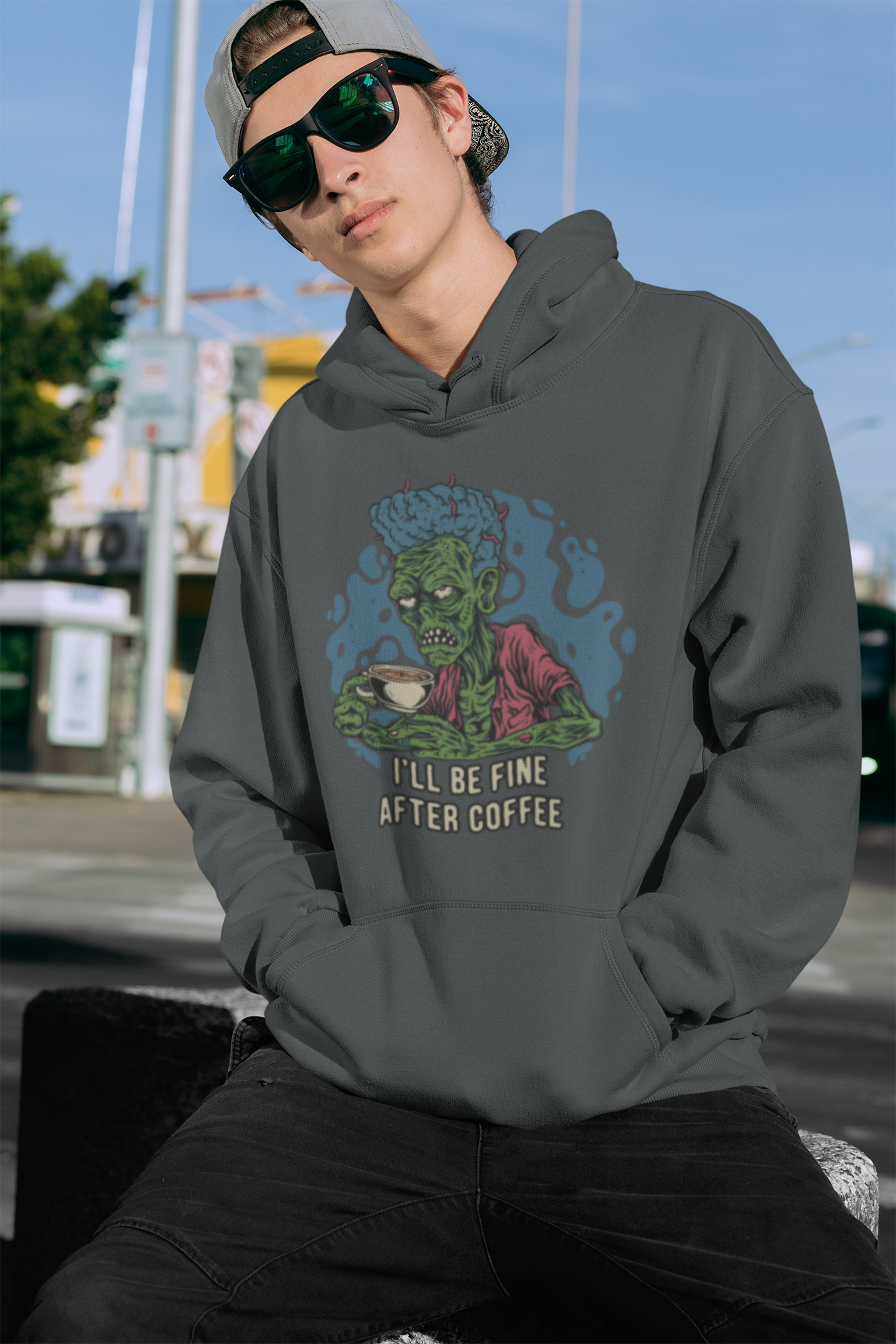 Buy 'I'll Be Fine After Coffee' Zombie Hoodie | Exclusive at Dino's Tees