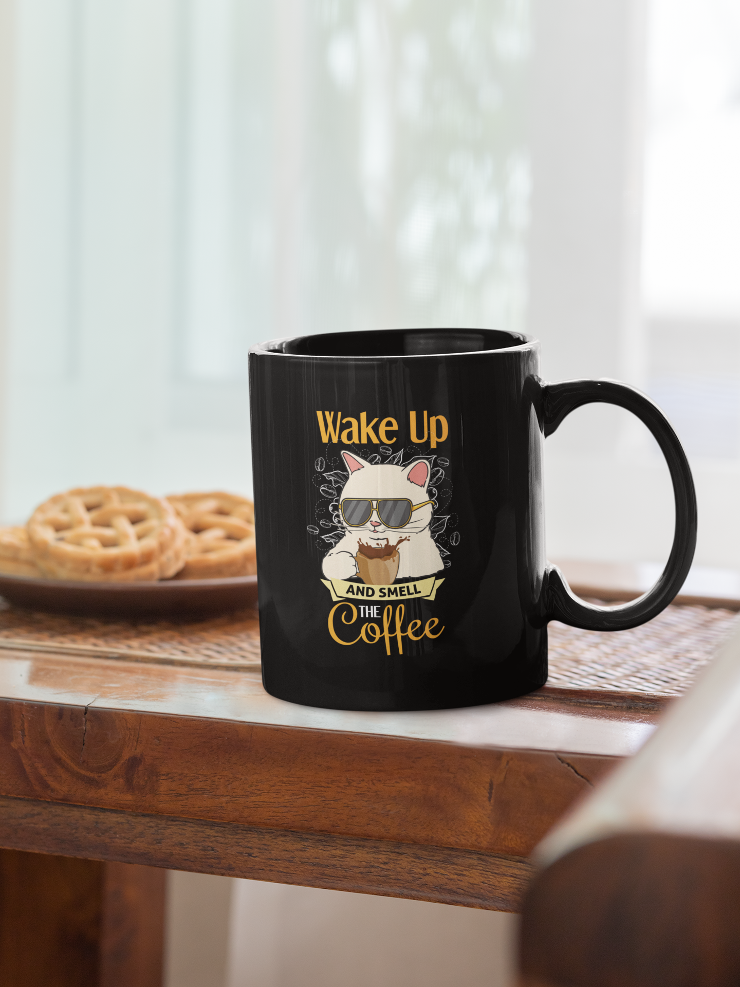 Buy 'Wake Up and Smell the Coffee' Black Glossy Mug | Dino's Tees