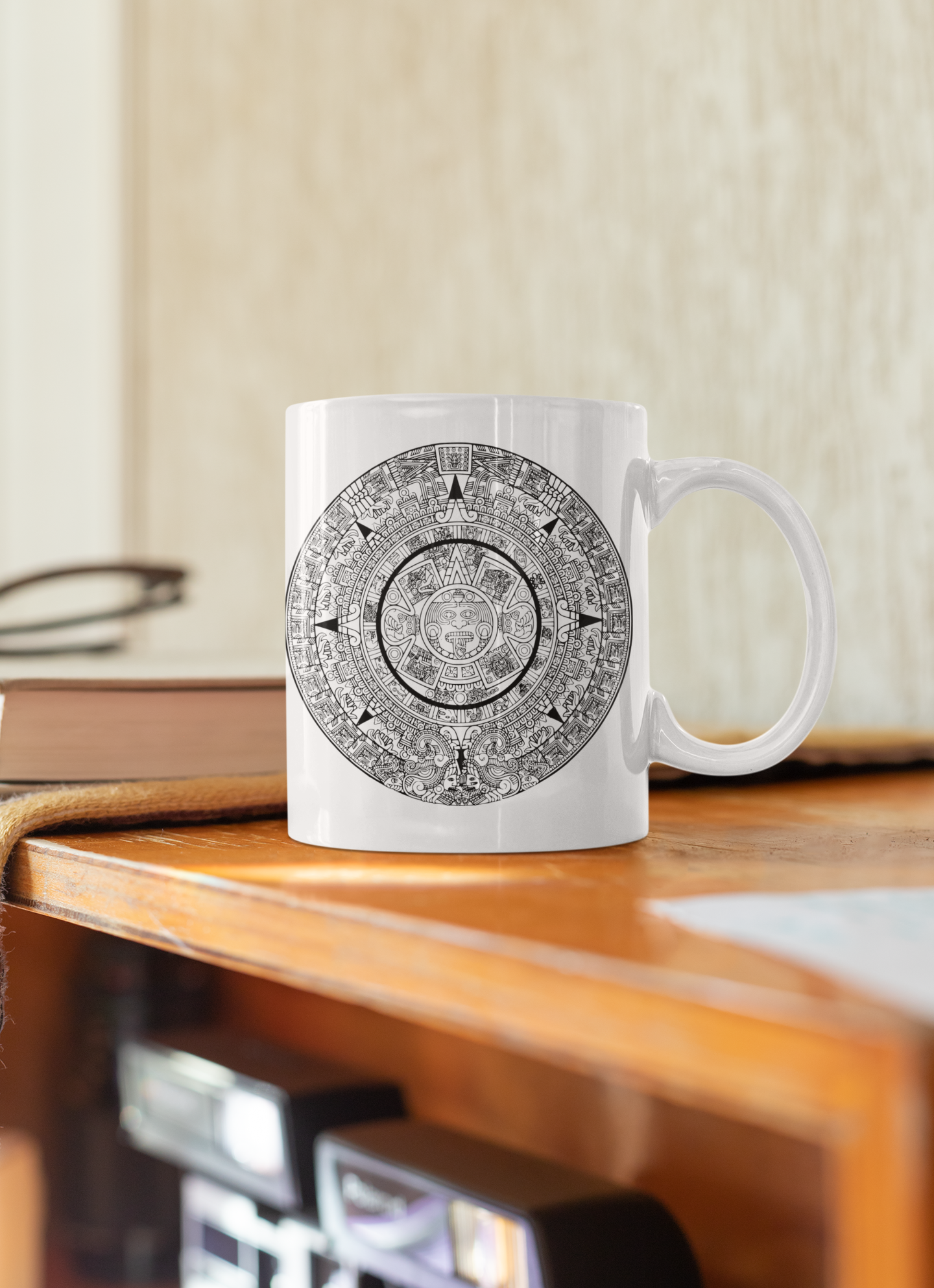 Aztec Calendar Stone - White glossy mug