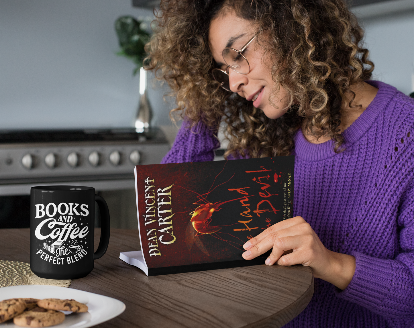 'Books and Coffee - The Perfect Blend.' Black Glossy Mug for Coffee Lovers