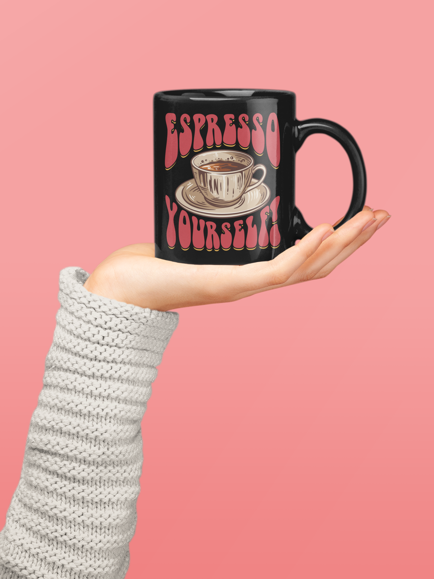 'Espresso Yourself!' Type B - Black Glossy Mug for Coffee Lovers