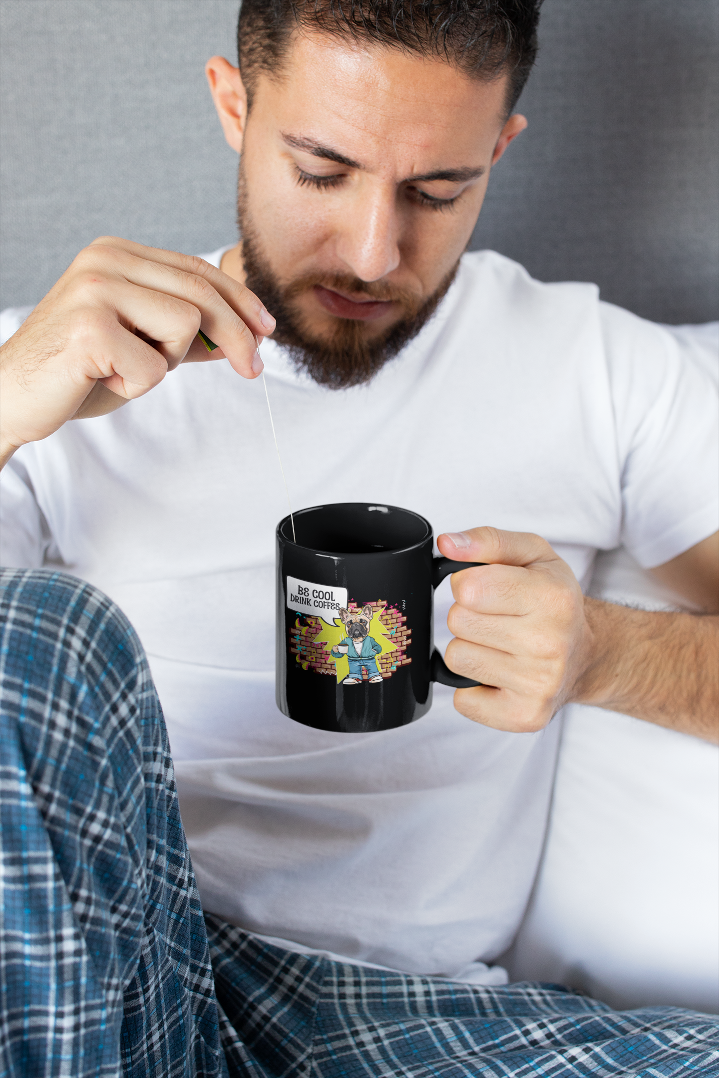 'Be Cool - Drink Coffee' - DO AS THE DOG SAYS! Black Glossy Mug for Coffee Lovers