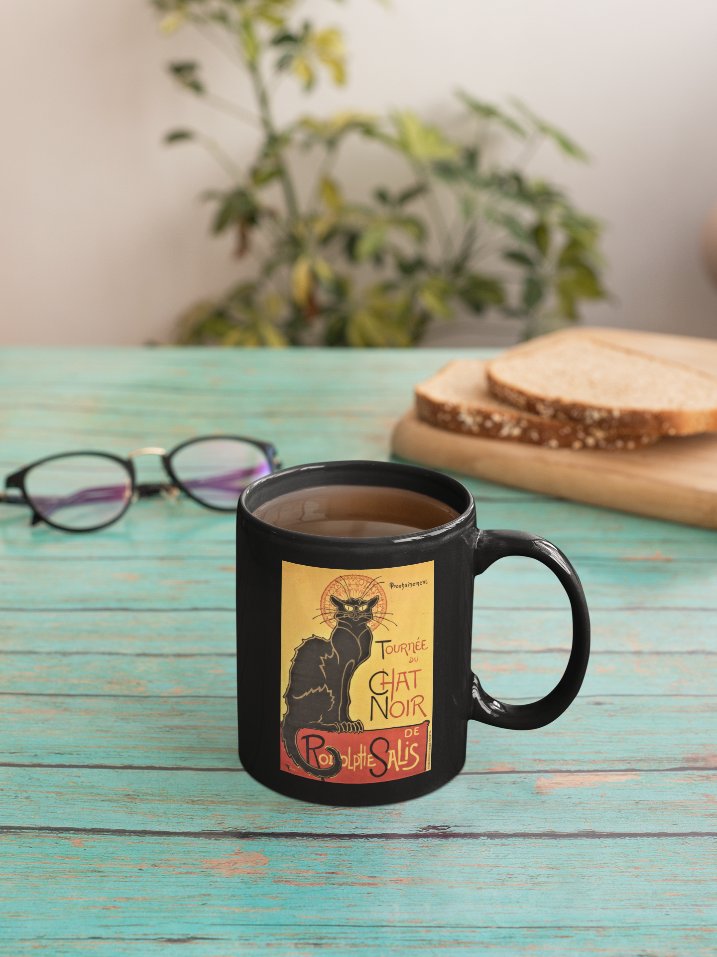 Le Chat Noir - Black Glossy Mug for Coffee and Cat Lovers