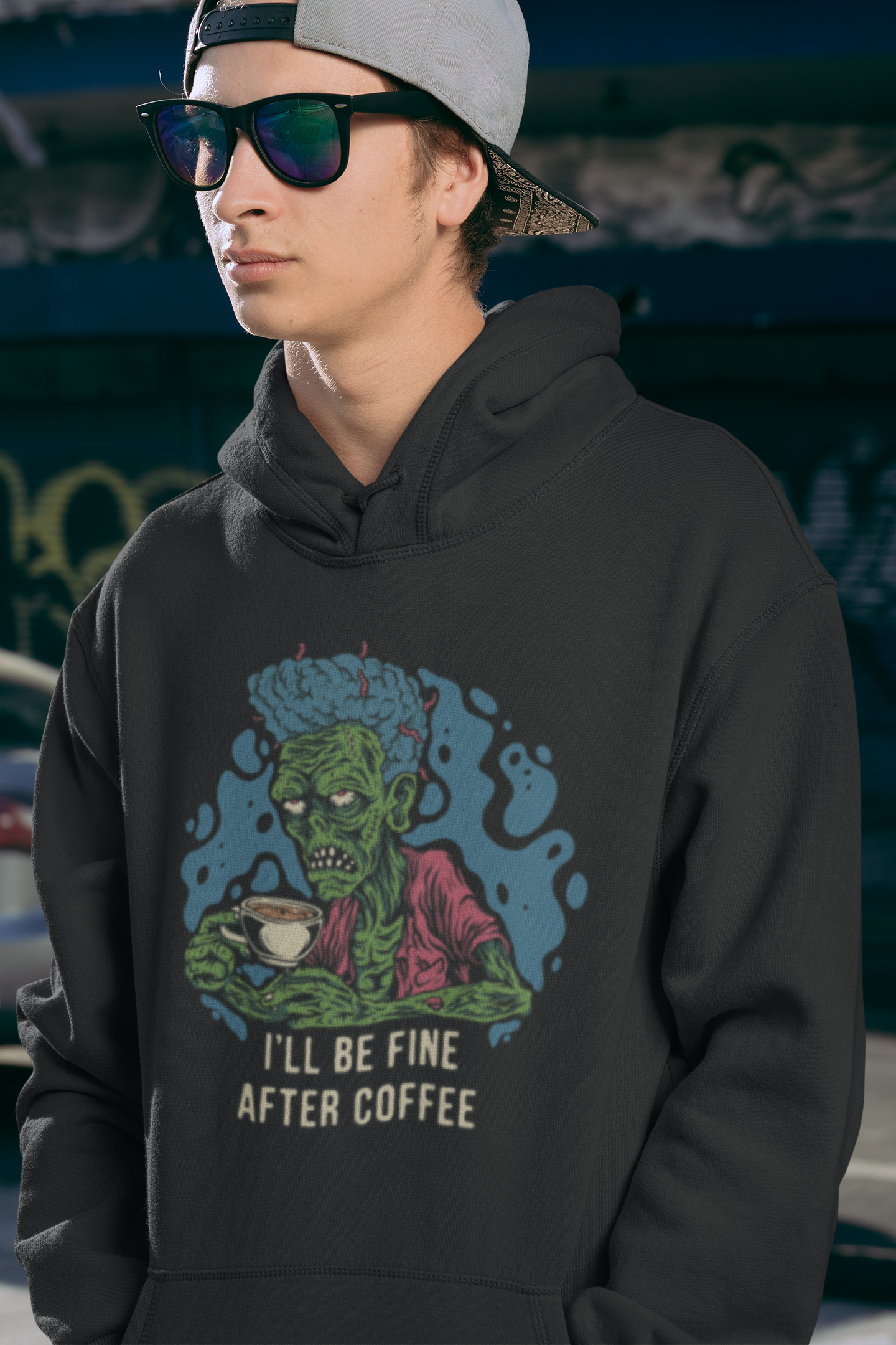 Buy 'I'll Be Fine After Coffee' Zombie Hoodie | Exclusive at Dino's Tees