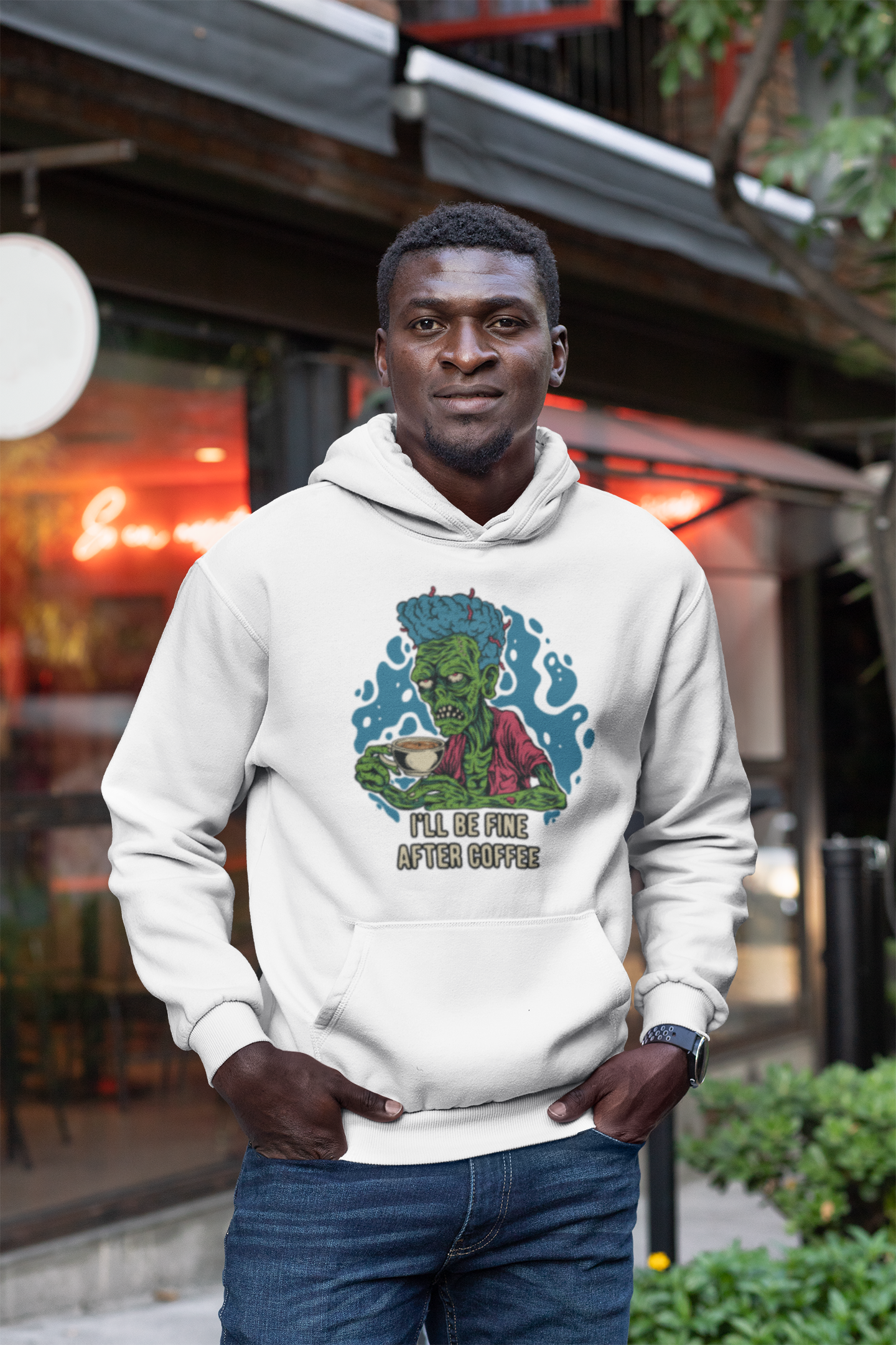 I'll Be Fine After Coffee - Unisex Zombie Hoodie for Coffee Lovers