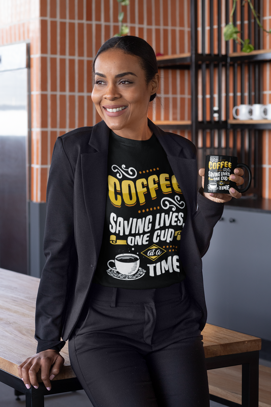 Buy 'Coffee - Saving Lives' Tee | Exclusive Unisex Shirt for Coffee Enthusiasts