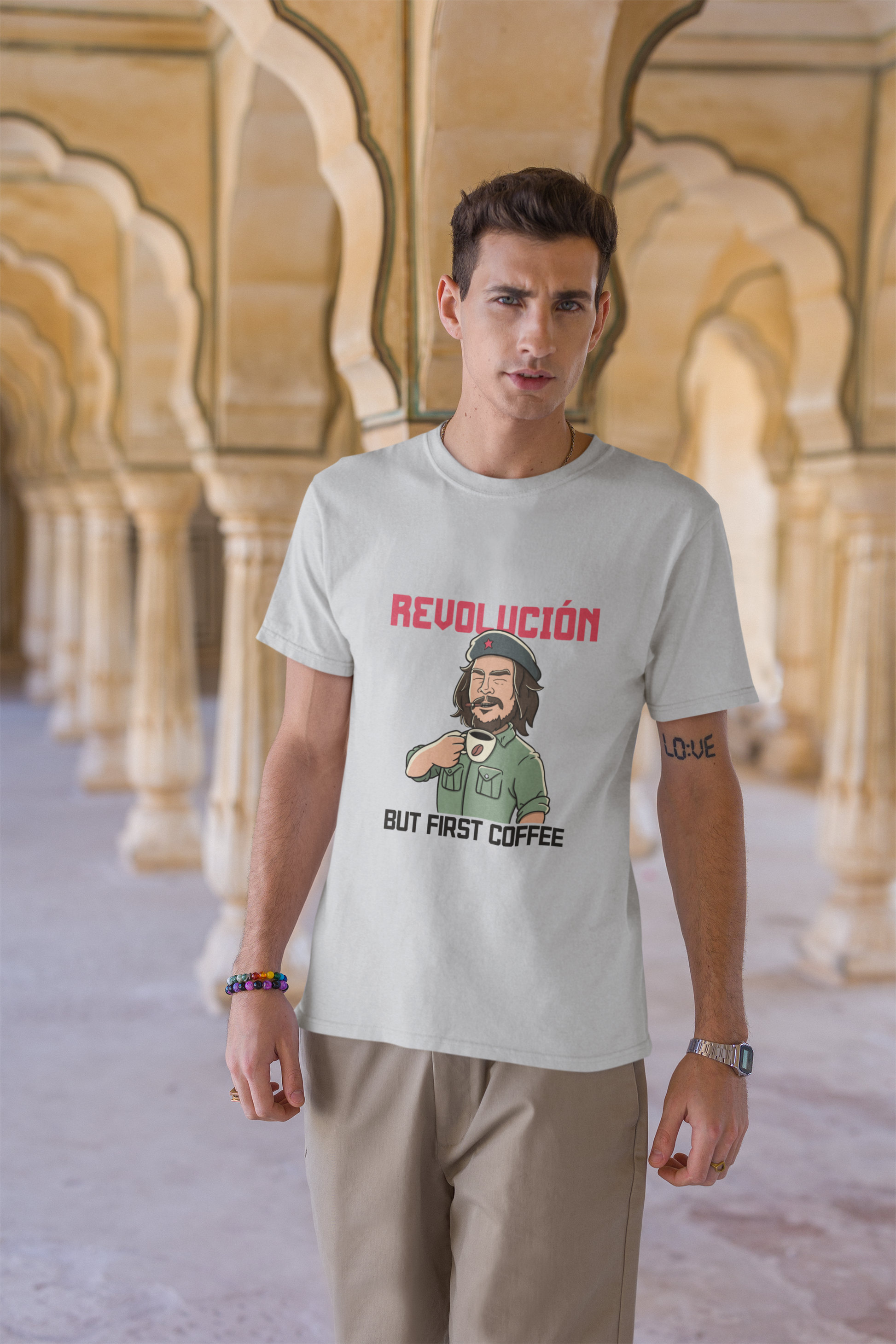 Buy REVOLUCION! BUT FIRST COFFEE Tee - Exclusive at Dino's Tees