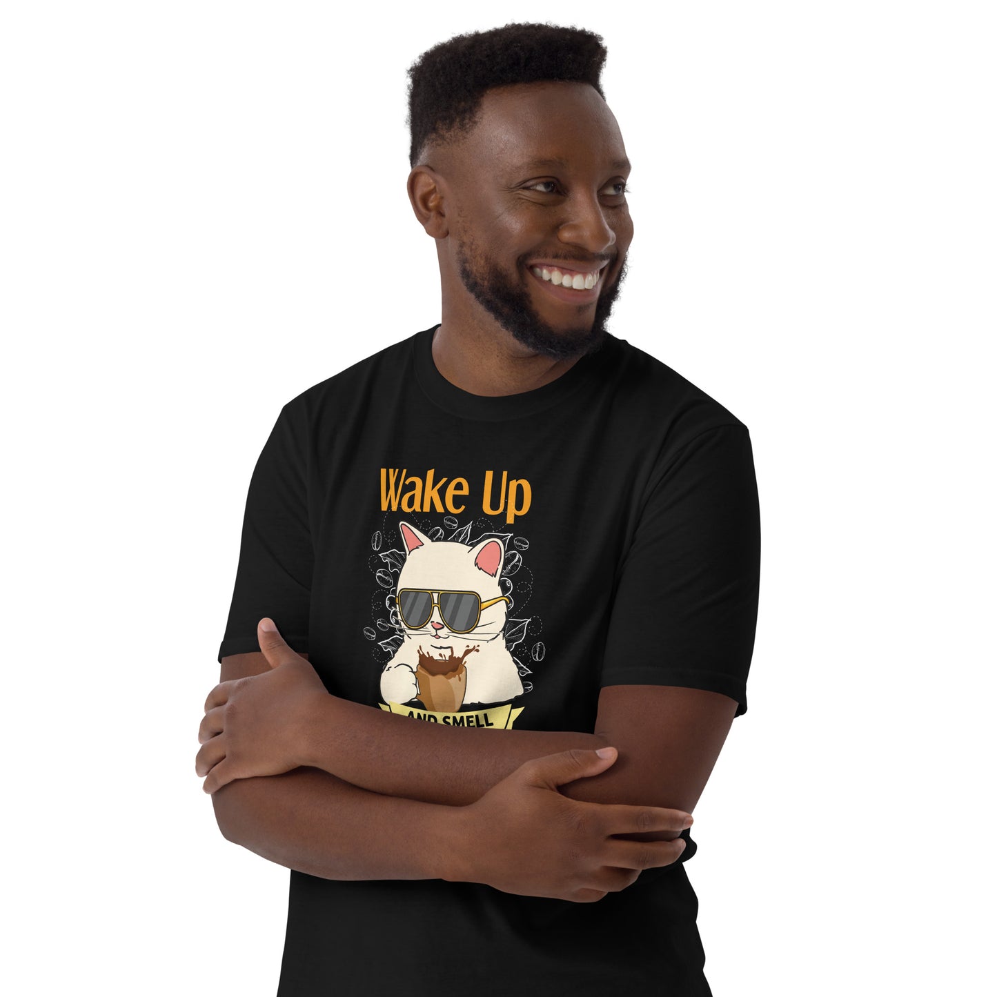 'Wake Up and Smell the Coffee' Purrfect Short-Sleeve Unisex T-Shirt for Coffee Lovers