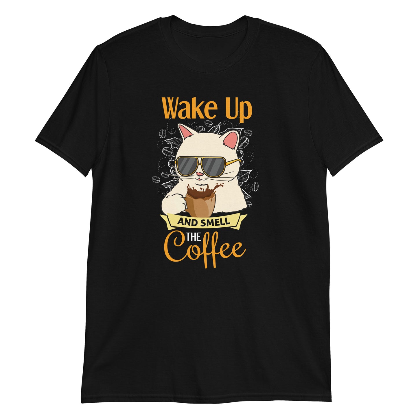 'Wake Up and Smell the Coffee' Purrfect Short-Sleeve Unisex T-Shirt for Coffee Lovers