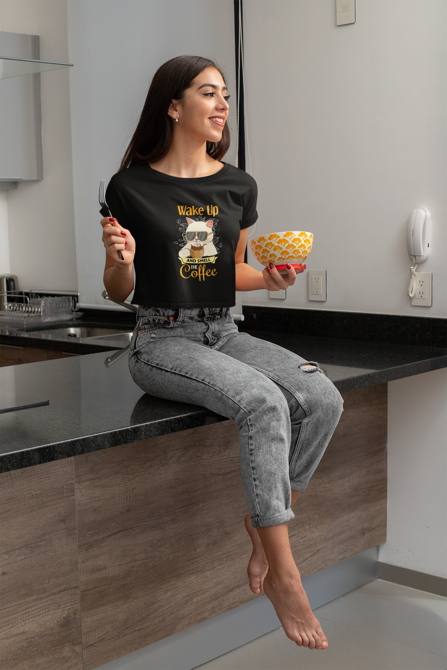 'Wake Up and Smell the Coffee' Purrfect Short-Sleeve Unisex T-Shirt for Coffee Lovers