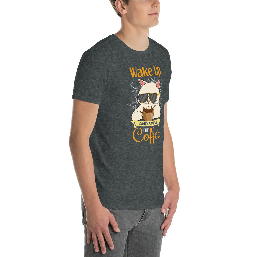 'Wake Up and Smell the Coffee' Purrfect Short-Sleeve Unisex T-Shirt for Coffee Lovers