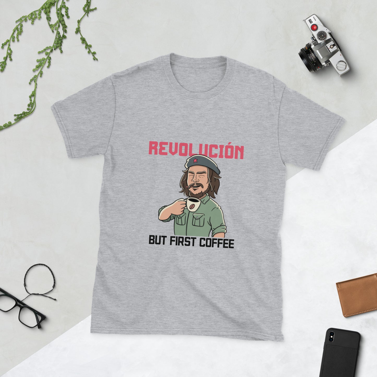 REVOLUCION! BUT FIRST COFFEE - Short-Sleeve Unisex T-Shirt for Coffee Lovers