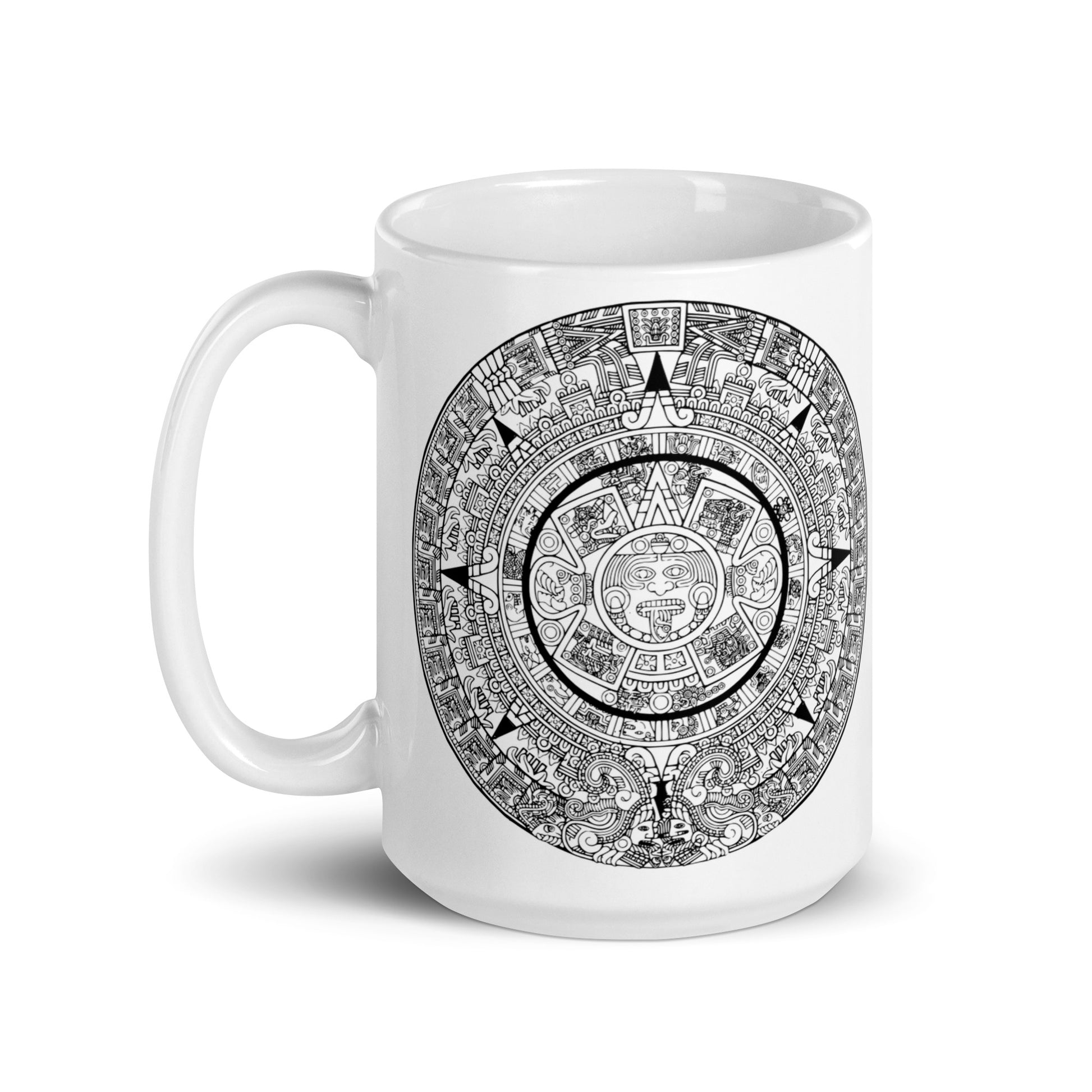 Buy Aztec Calendar Stone White Glossy Mug | Dino's Tees