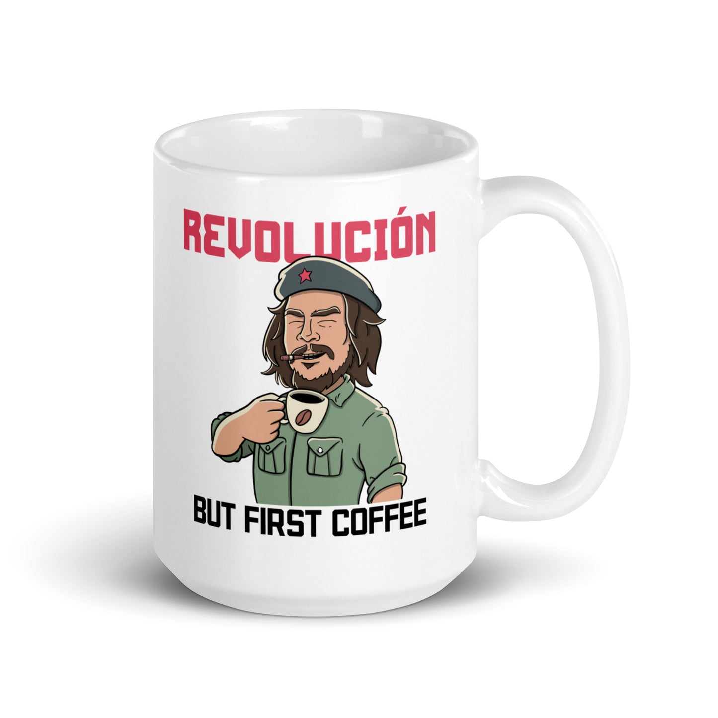 REVOLUCION! But First Coffee - White glossy mug for Coffee Lovers