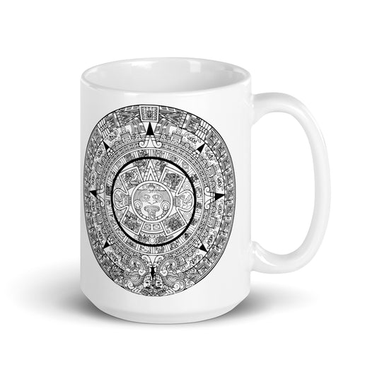 Buy Aztec Calendar Stone White Glossy Mug | Dino's Tees